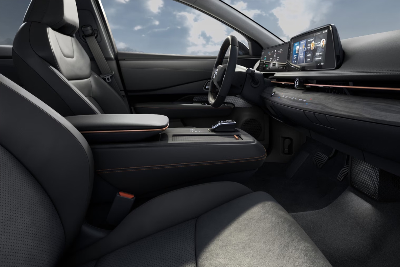 Vue de l'intérieur de la Nissan ARIYA 2026 et son tableau de bord